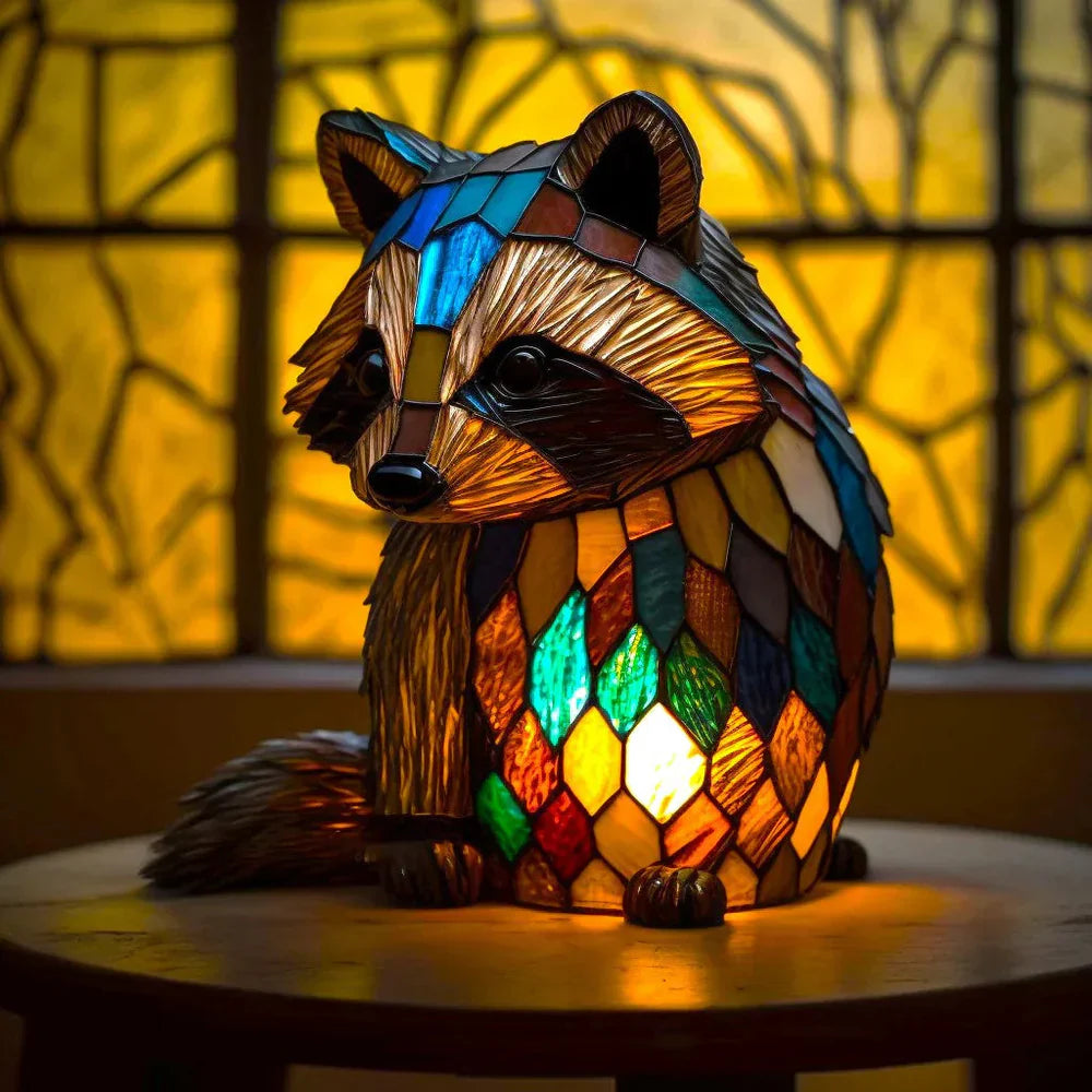 Buntglas-Tischlampe mit Tiermotiv für Warmes Stimmungslicht