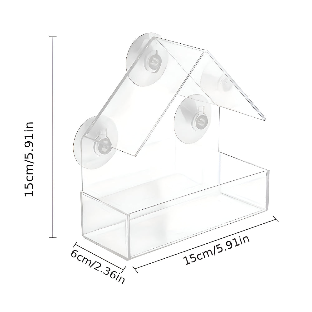 Transparenter Acryl-Vogelfutterkasten mit Saugnäpfen