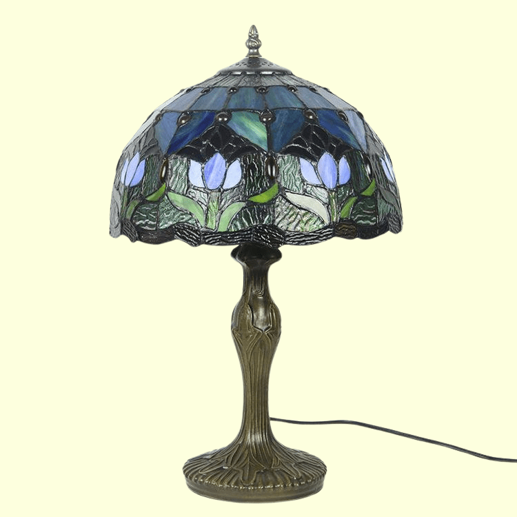 Klassieke Tiffany-Tischleuchte aus Buntglas mit Metallfuß