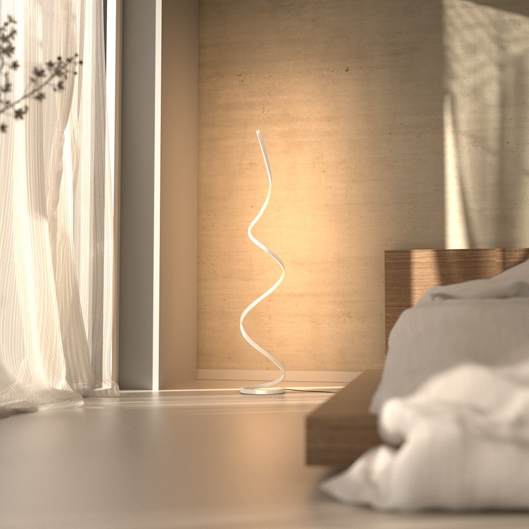 Dimmbare LED-Stehlampe mit modernem Spiraldesign