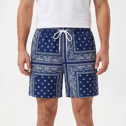 Herren-Badeshorts mit Bandana-Print und Kordelzug
