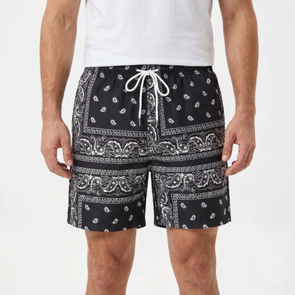 Herren-Badeshorts mit Bandana-Print und Kordelzug