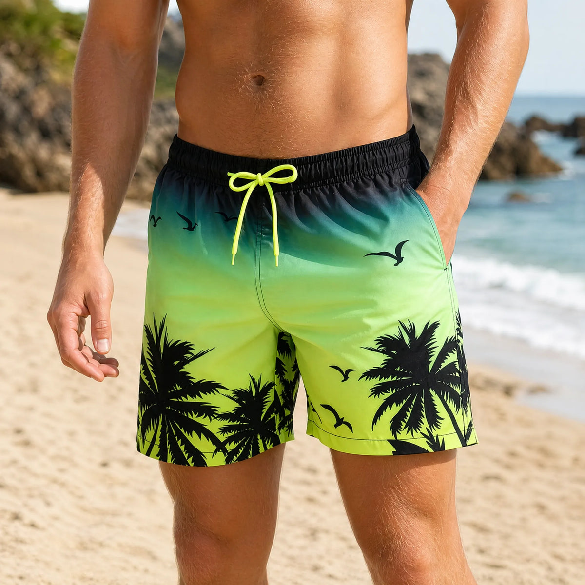 Herren-Badehose mit Farbverlauf und Palmenmuster
