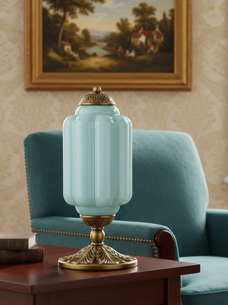 Vintage-Tischleuchte aus Glas mit Metallsockel