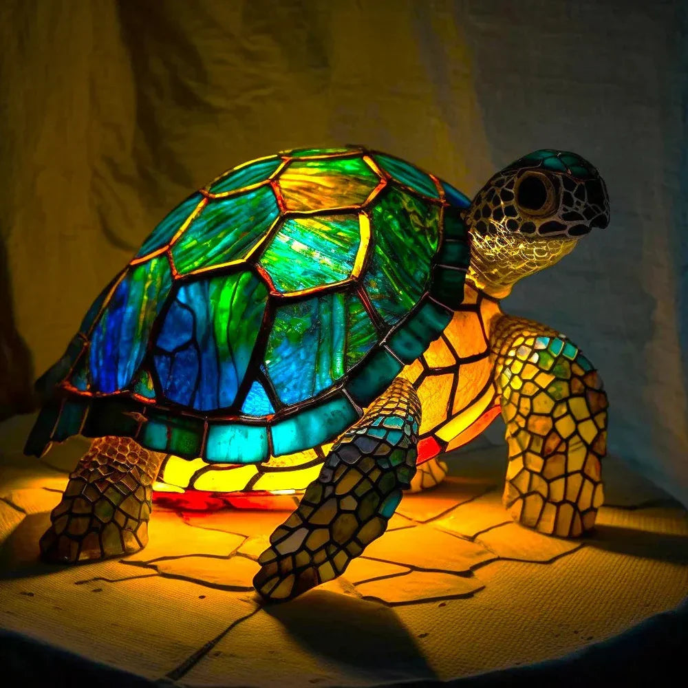 Dekorative Tischlampe im Buntglas-Stil mit Tiermotiv 15 cm