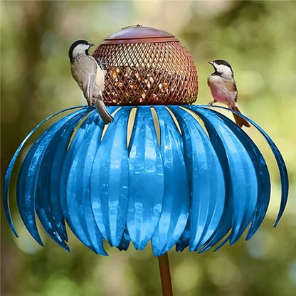 Metallen-Vogelfutterhaus auf Standfuß mit Blumendesign