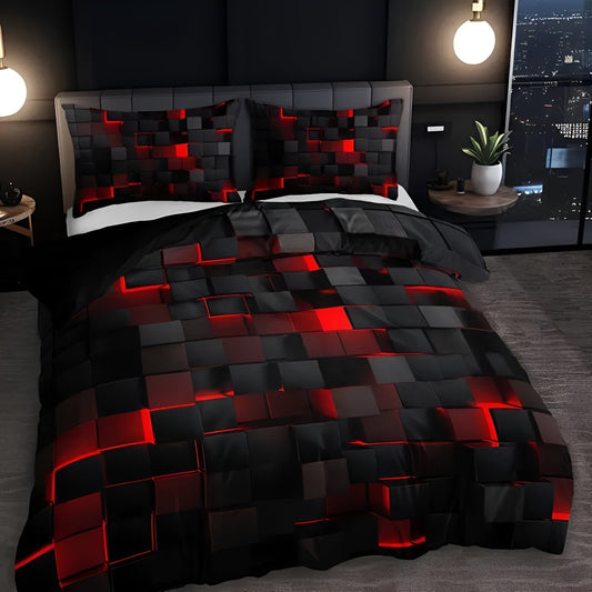 Geometrisches Bettwäsche-Set mit Neon-3D-Gittermuster