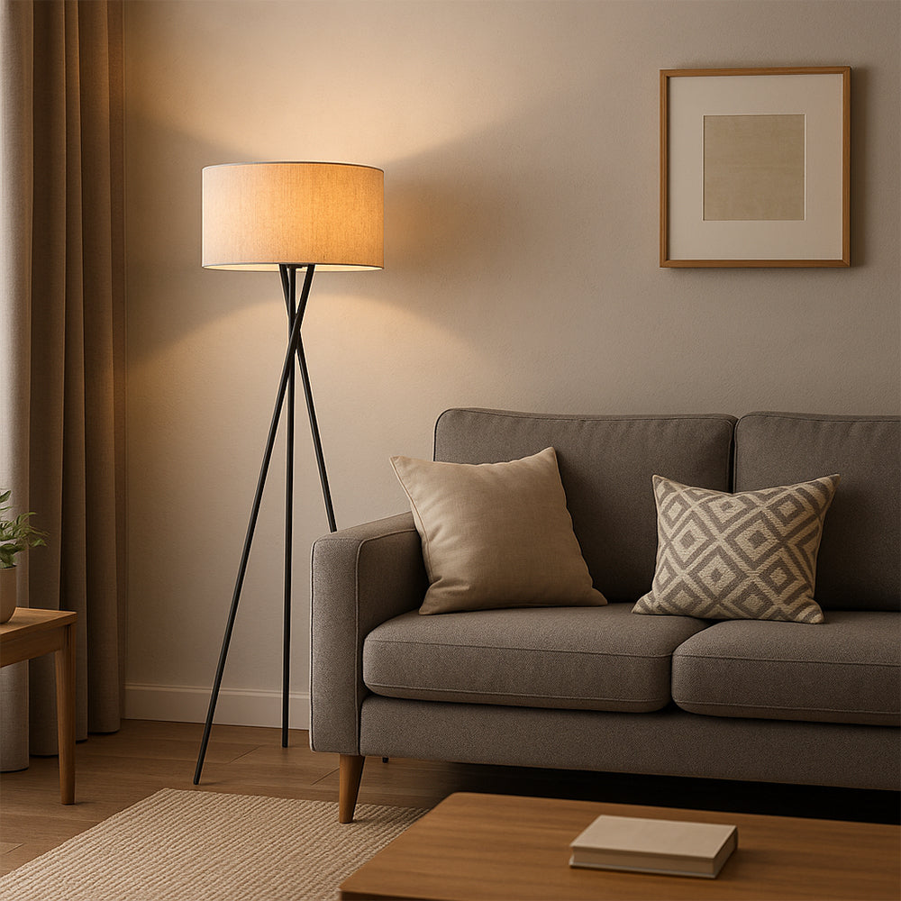 Seiden-Stehlampe Ø42 x H160 cm mit Stoffschirm