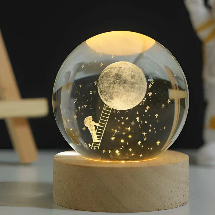 3D-Kristallkugel mit LED-Holzsockel