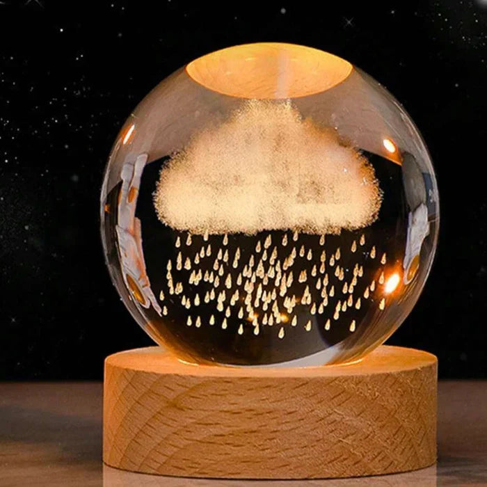 3D-Kristallkugel mit LED-Holzsockel