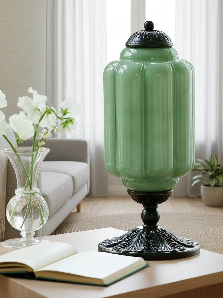 Vintage-Tischleuchte aus Glas mit Metallsockel