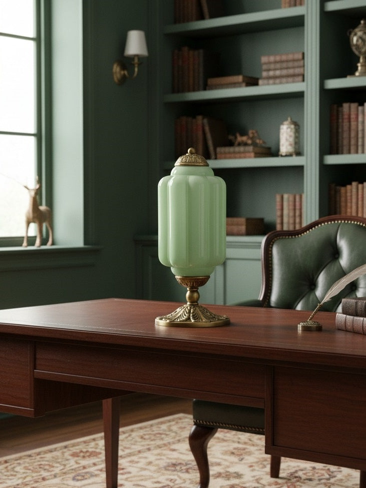 Vintage-Tischleuchte aus Glas mit Metallsockel