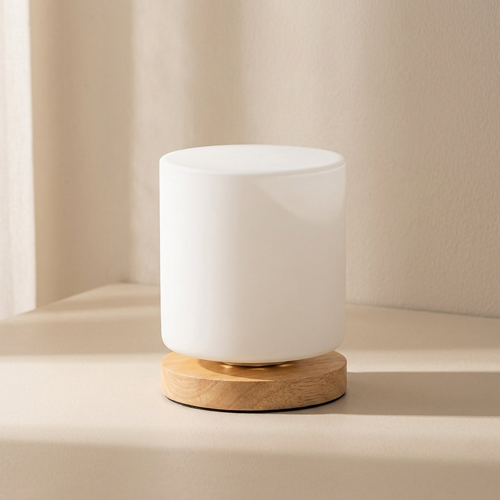 Glazen Tafellamp met Houten Voet en 360° Verlichting