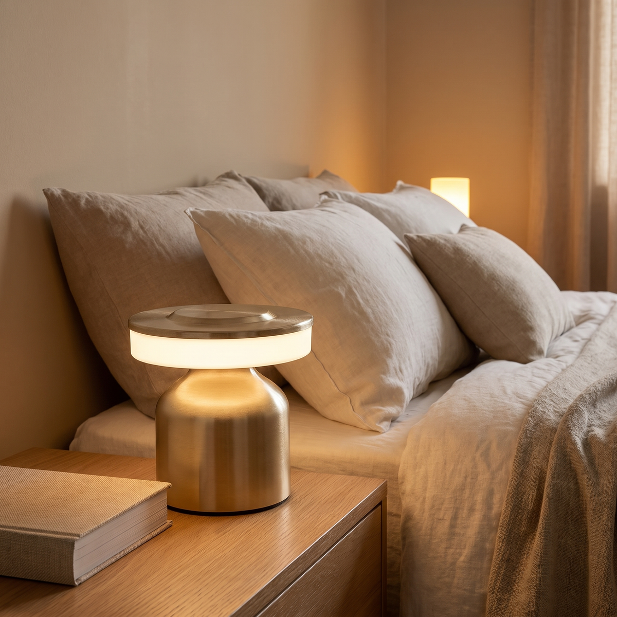Kabellose LED-Nachttischlampe aus Metall mit Dimmfunktion