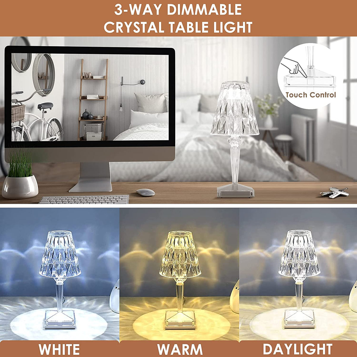 Kristall-Tischlampe LED mit Diamantschliff