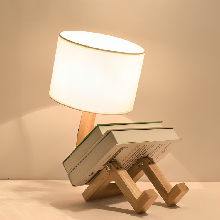 Skandinavische Tischlampe aus Holz mit Integrierter Ablage