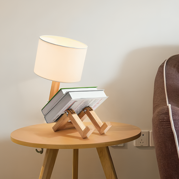 Skandinavische Tischlampe aus Holz mit Integrierter Ablage