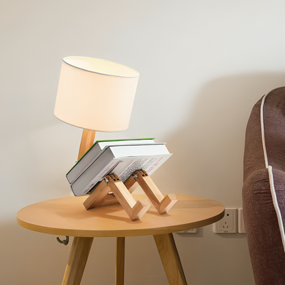 Skandinavische Tischlampe aus Holz mit Integrierter Ablage