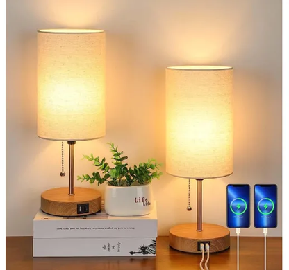 Moderne Nachttischlampen mit USB-Anschlüssen im 2er-Set