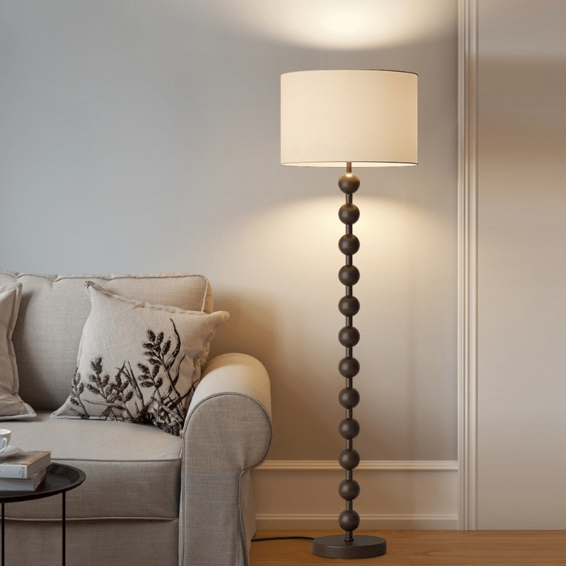Japandi-Stehlampe aus Holz mit Leinenschirm 170 cm