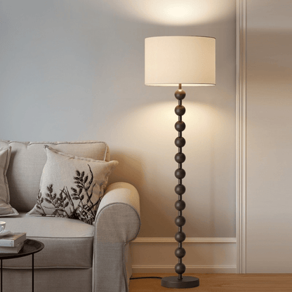 Japandi-Stehlampe aus Holz mit Leinenschirm 170 cm