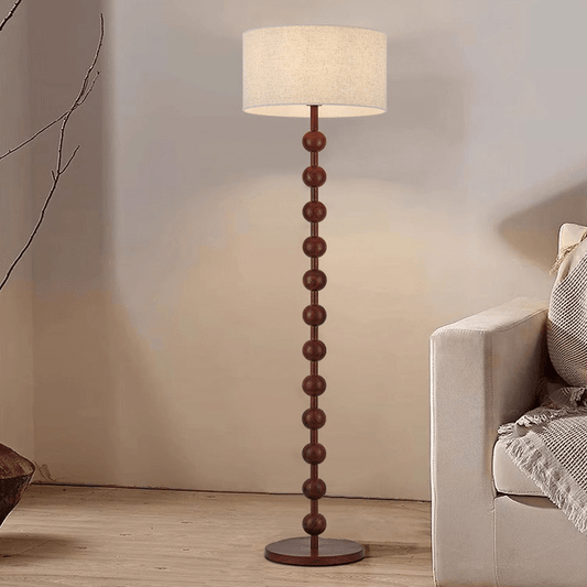 Japandi-Stehlampe aus Holz mit Leinenschirm 170 cm