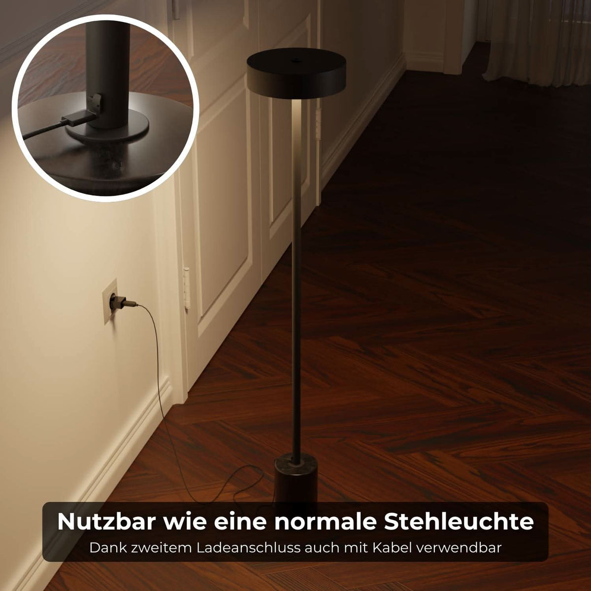 Kabellose LED-Akku-Stehleuchte mit warmweißem Licht