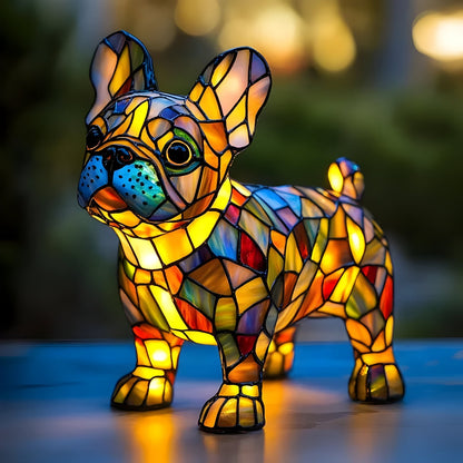 Buntglas-Tischlampe im Hunde-Design mit Mosaikmuster