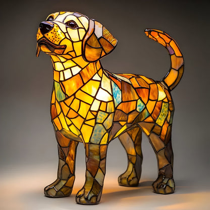 Buntglas-Tischlampe im Hunde-Design mit Mosaikmuster