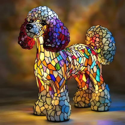 Buntglas-Tischlampe im Hunde-Design mit Mosaikmuster
