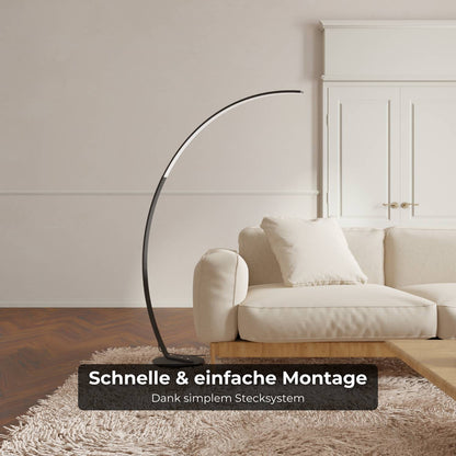 Minimalistische Bogenlampe mit Dimmfunktion und Smarthome-Steuerung