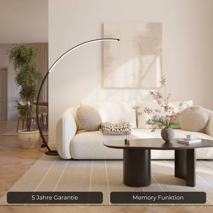 Minimalistische Bogenlampe mit Dimmfunktion und Smarthome-Steuerung