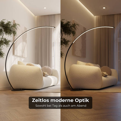Minimalistische Bogenlampe mit Dimmfunktion und Smarthome-Steuerung