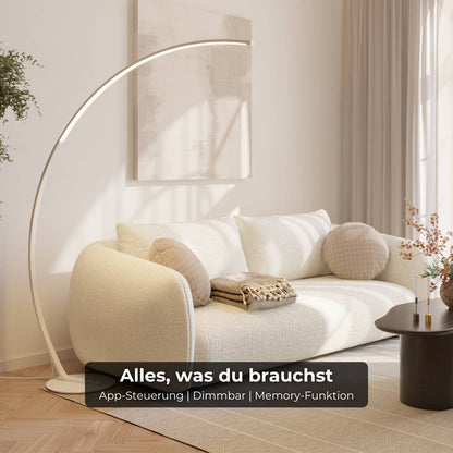Minimalistische Bogenlampe mit Dimmfunktion und Smarthome-Steuerung
