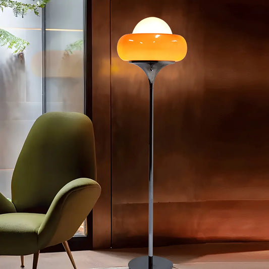 Retro-Bogenstehlampe aus Glas mit E27-Fassung Gelb