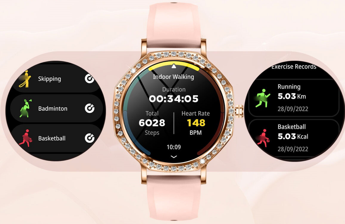 Damen-Smartwatch mit Bluetooth-Telefonie und 100 Sportmodi