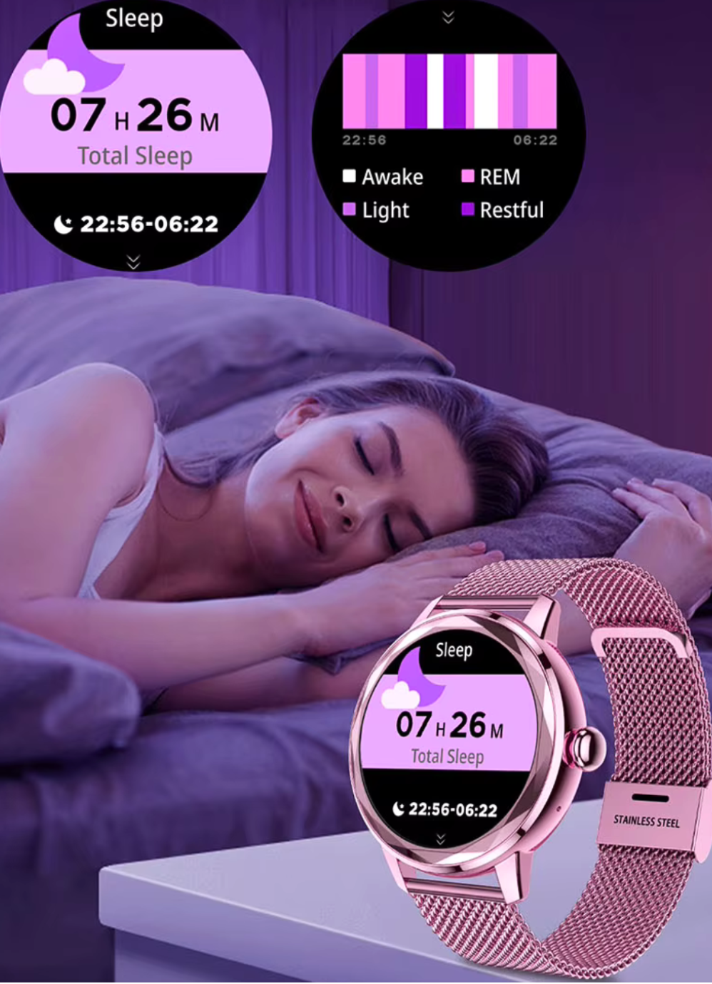 Damen-Smartwatch mit Bluetooth-Telefonie und 125 Sportmodi