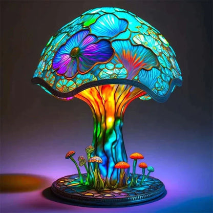 Pilz-Tischleuchte mit Buntglas-Optik