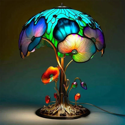 Pilz-Tischleuchte mit Buntglas-Optik