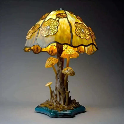 Pilz-Tischleuchte mit Buntglas-Optik